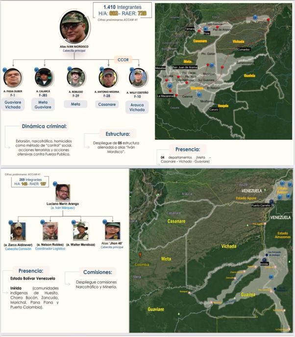 Las disidencias de Iván Mordiscos e Iván Márquez, mantienen con temor a los habitantes de los departamentos que aparecen en el mapa. Cobran extorsiones y ejecutan secuestros, dos delitos que más se incrementaron como lo reconoció el ministro de Defensa, Iván Velásquez.