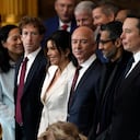 Guests including Mark Zuckerberg, Jeff Bezos, Sundar Pichai and Elon Musk, arrive before the 60th Presidential Inauguration in the Rotunda of the U.S. Capitol in Washington, Monday, Jan. 20, 2025. (AP Photo/Julia Demaree Nikhinson, Pool)