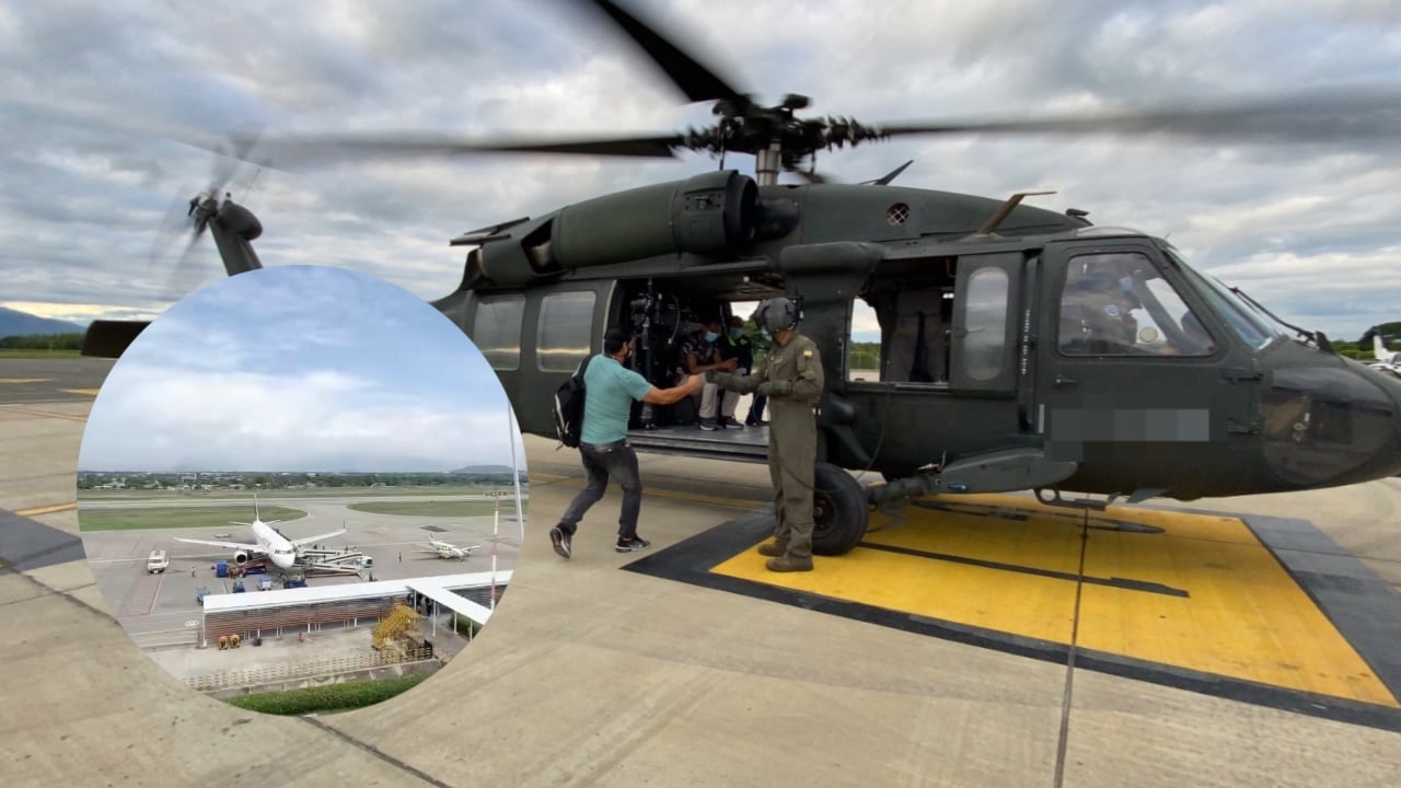 Imagen referencia del Aeropuerto Alfonso López Pumarejo en Valledupar y un helicóptero de la FAC.