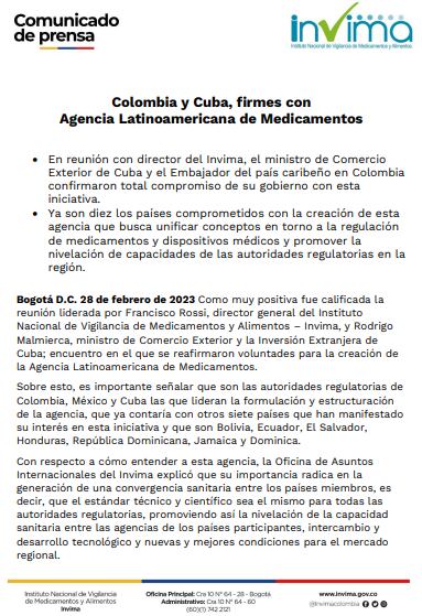 Comunicado del Invima.