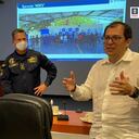 El Fiscal General de la Nación, Francisco Barbosa; el ministro de Defensa, Diego Molano; y el comandante de la Fuerza Naval del Caribe, contralmirante Juan Ricardo Rozo Obregón