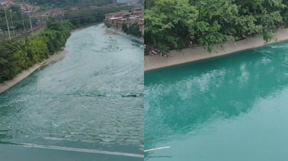 Extraña coloración en el río Medellín.