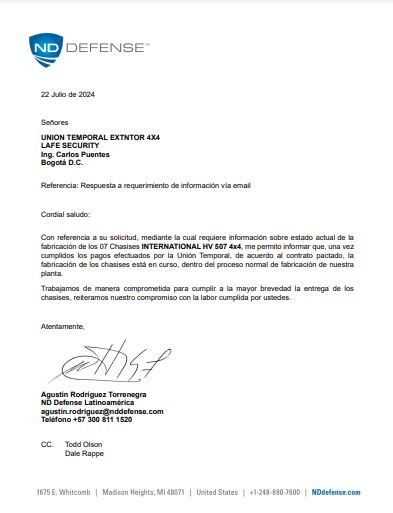 Comunicación recibida por la directora Paula Henao