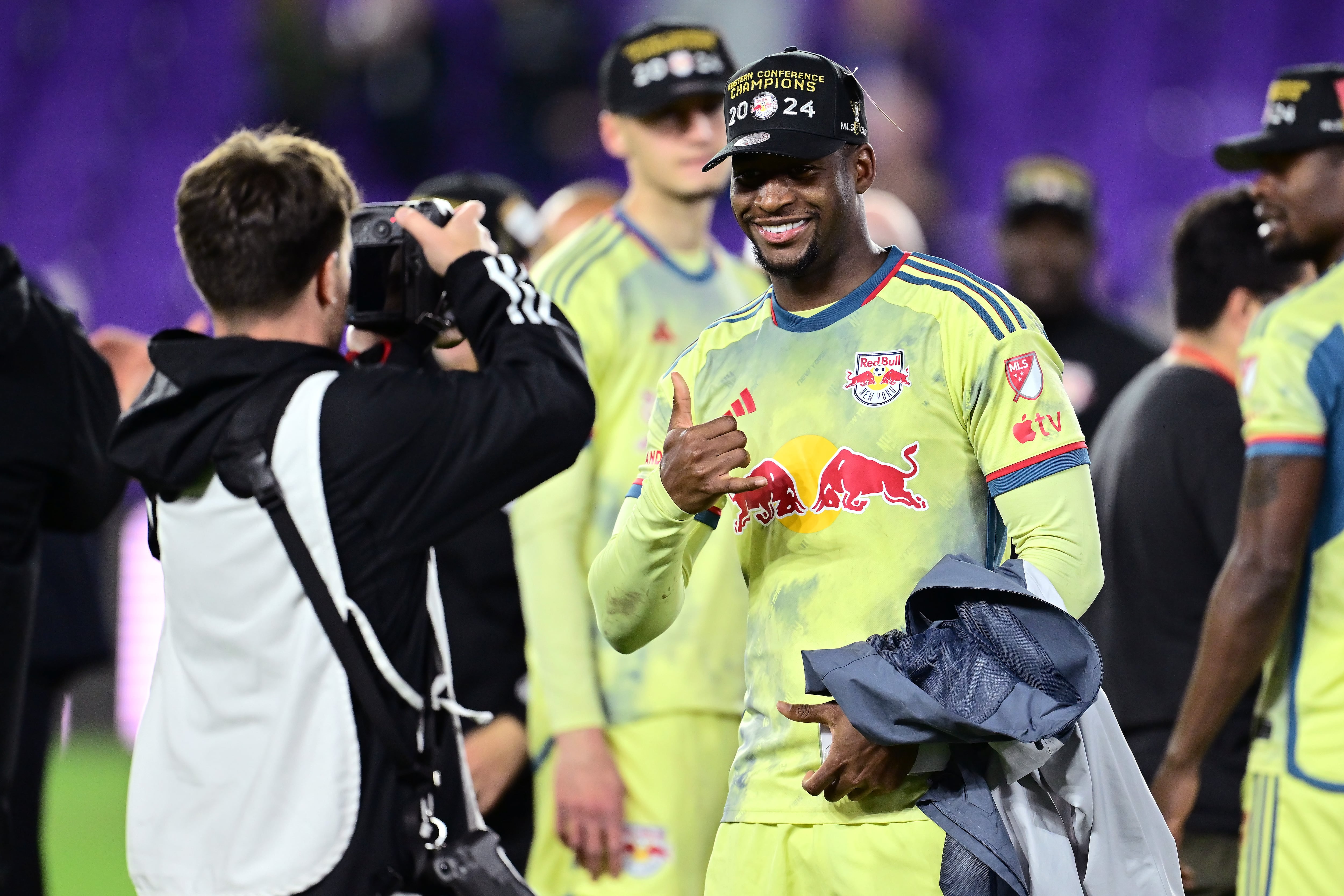 ORLANDO, FLORIDA - NOVEMBER 30: Andrés Reyes #4 of the New York Red Bulls poses for a photograph after the Red Bulls defeated Orlando City 1-0 at Exploria Stadium on November 30, 2024 in Orlando, Florida. (Photo by Julio Aguilar/Getty Images)