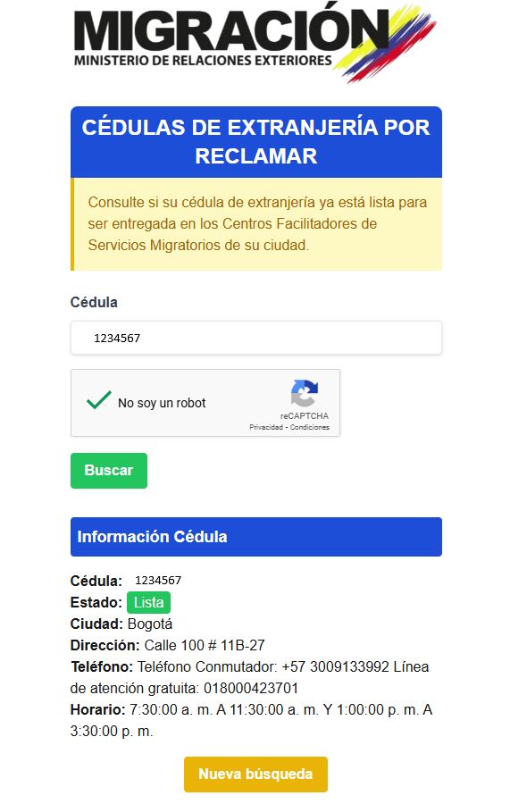Así puede consultar la cédula de extranjería.
