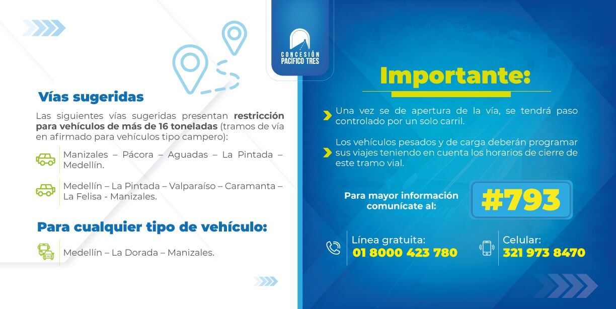 La Concesión indicó que los conductores pueden tomar vías alternas