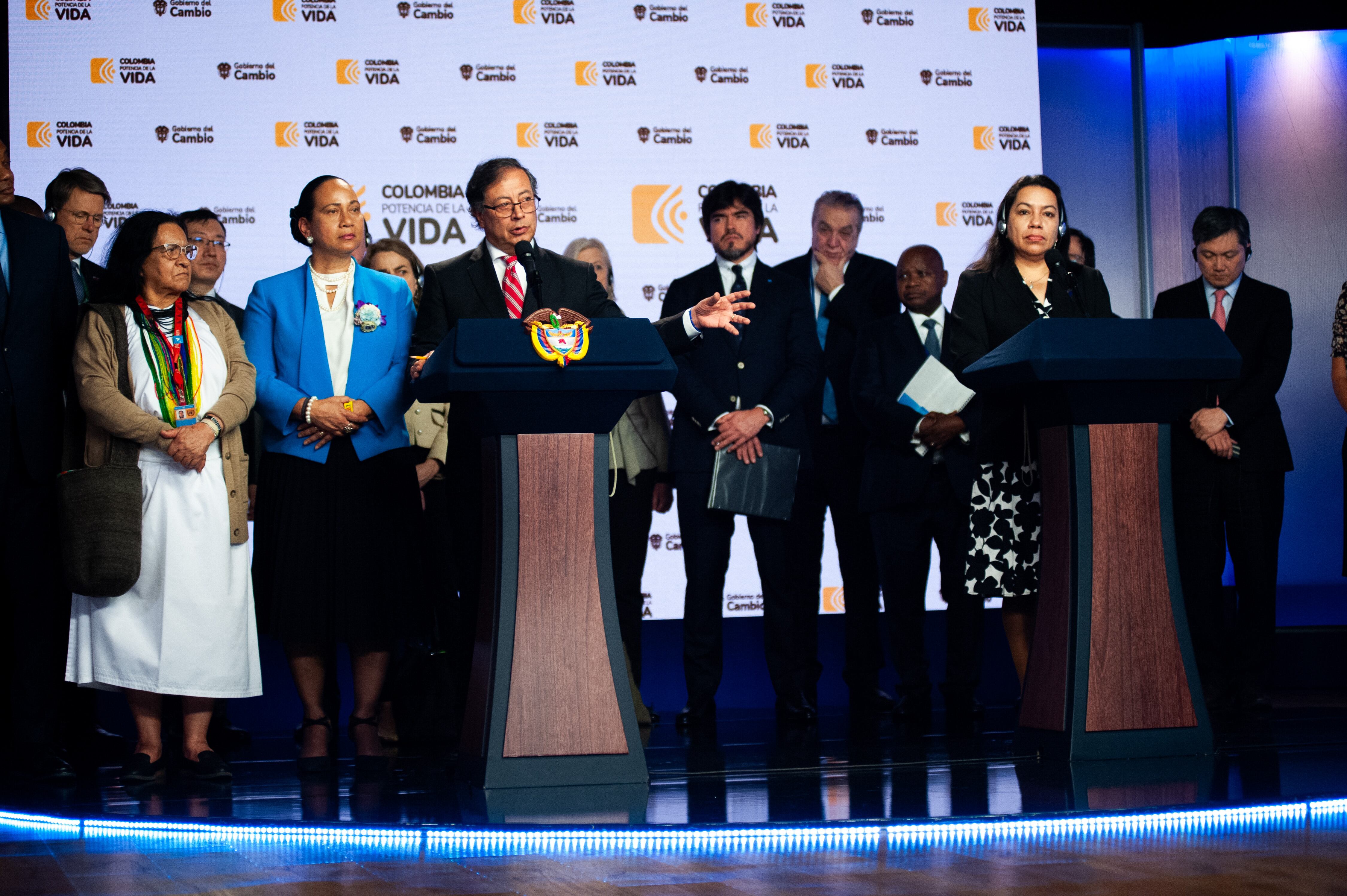 Presidente Gustavo Petro en conferencia de prensa con los miembros del Consejo de Seguridad de las Naciones.