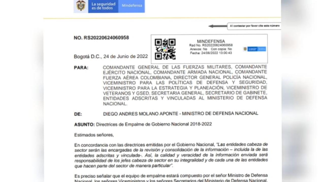 Atención: Mindefensa fija las reglas para hacer empalme con delegados del presidente electo Gustavo Petro