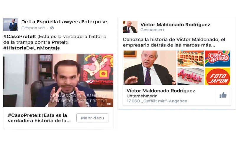 Litigio digital: Incluso sonados casos judiciales encuentran un lugar entre los posts patrocinados, es decir, aquellos por los que alguien paga. Entre los más frecuentes de los últimos meses hay dos bastante llamativos: un video del abogado Abelardo de la Espriella en defensa del ahora suspendido magistrado Jorge Pretelt, y un mensaje sobre el millonario preso Víctor Maldonado.