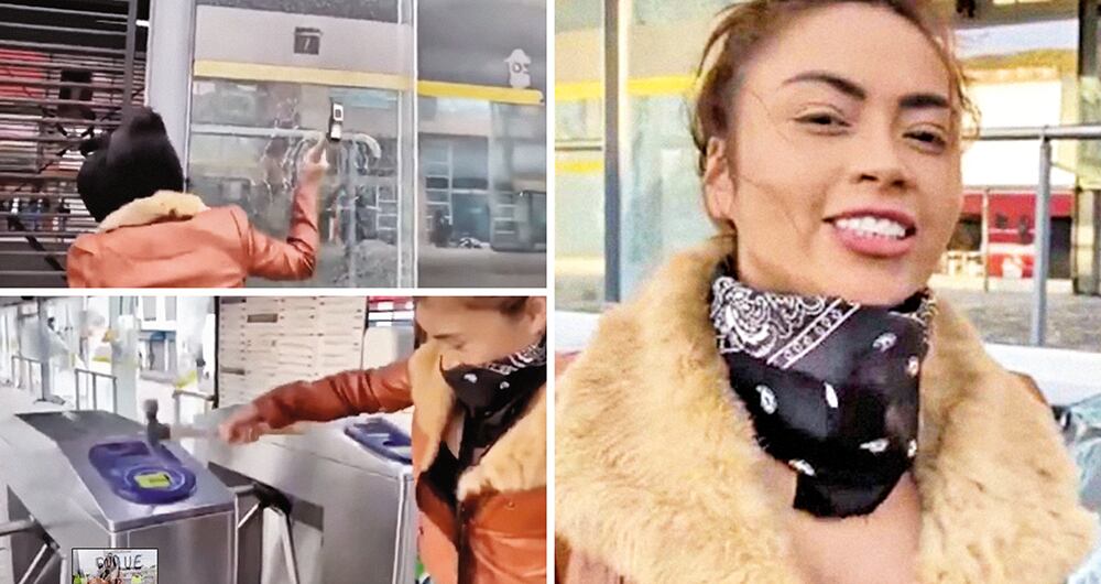     Pantallazos del video publicado por Epa Colombia cuando destruyó una estación de TransMilenio en 2019. 