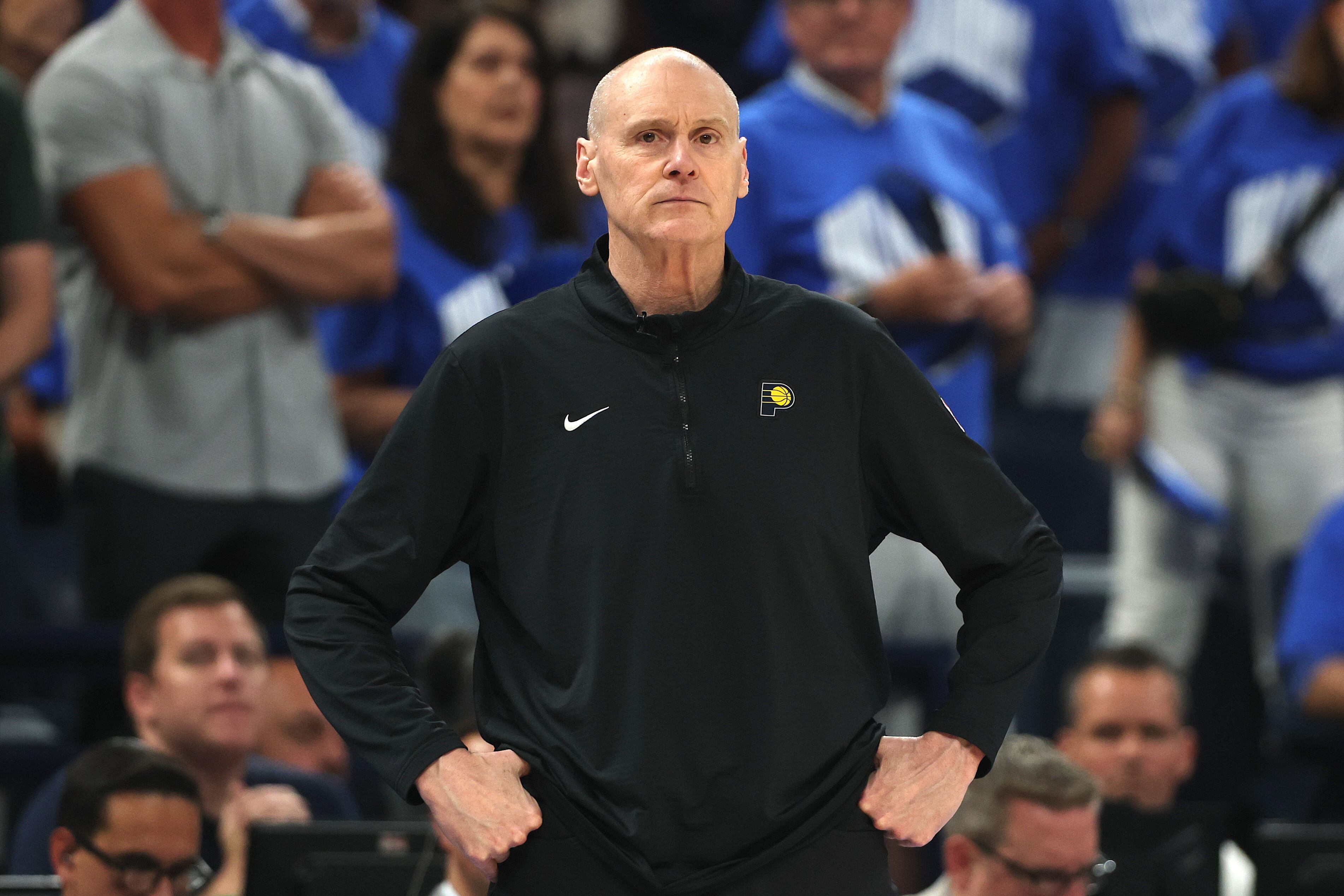 OKLAHOMA CITY, OKLAHOMA - JUNE 22: Head coach Rick Carlisle of the Indiana Pacers looks on against the Oklahoma City Thunder during the second quarter in Game Seven of the 2025 NBA Finals at Paycom Center on June 22, 2025 in Oklahoma City, Oklahoma. NOTE TO USER: User expressly acknowledges and agrees that, by downloading and or using this photograph, User is consenting to the terms and conditions of the Getty Images License Agreement. (Photo by Matthew Stockman/Getty Images)