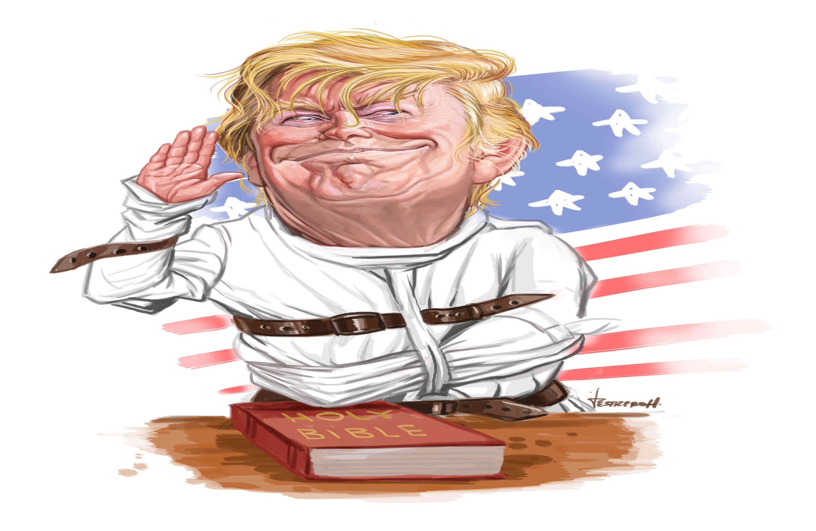 Trump insiste en que construirá el muro fronterizo, pero cedió a demandas esta semana de no incluir el financiamiento total en una ley de presupuesto para anular la amenaza de una paralización del gobierno. Ilustración: Jorge Restrepo