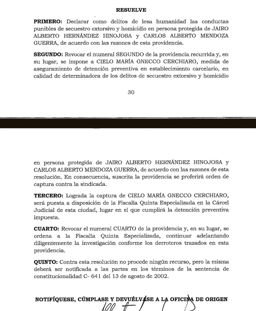 Orden de captura contra Cielo Gnecco