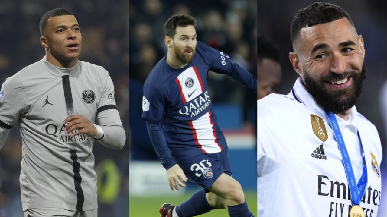 Kylian Mbappé, Lionel Messi y Karim Benzema. Foto: AP/Thibault Camus//AP/Lewis Joly//AP/Manu Fernandez