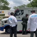 Carro de valores asaltado por los delincuentes.