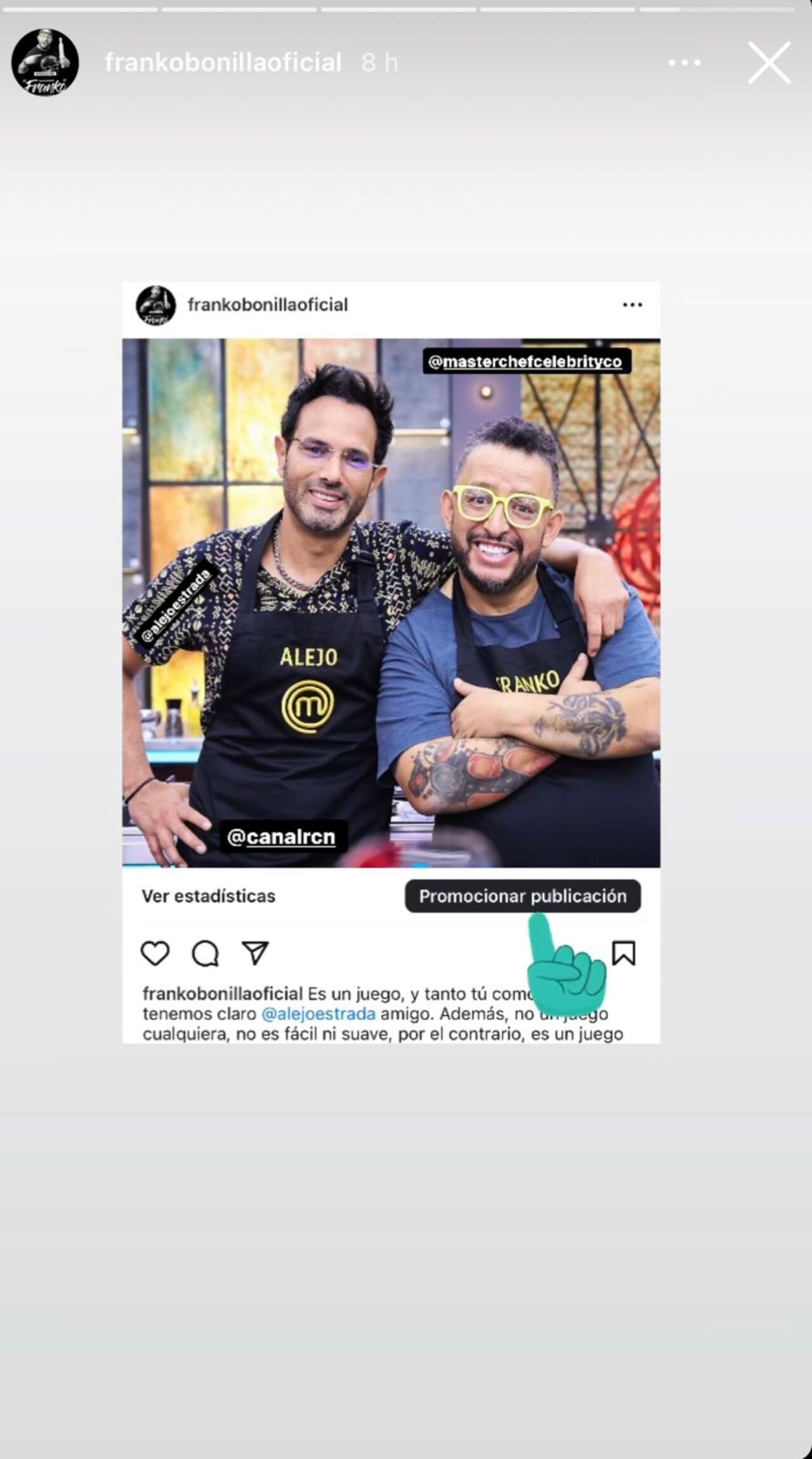 Discusión de Alejandro Estrada y Franko Bonilla en MasterChef Celebrity.