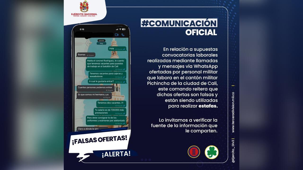 Comunicado de la Tercera Brigada sobre las estafas a su nombre.