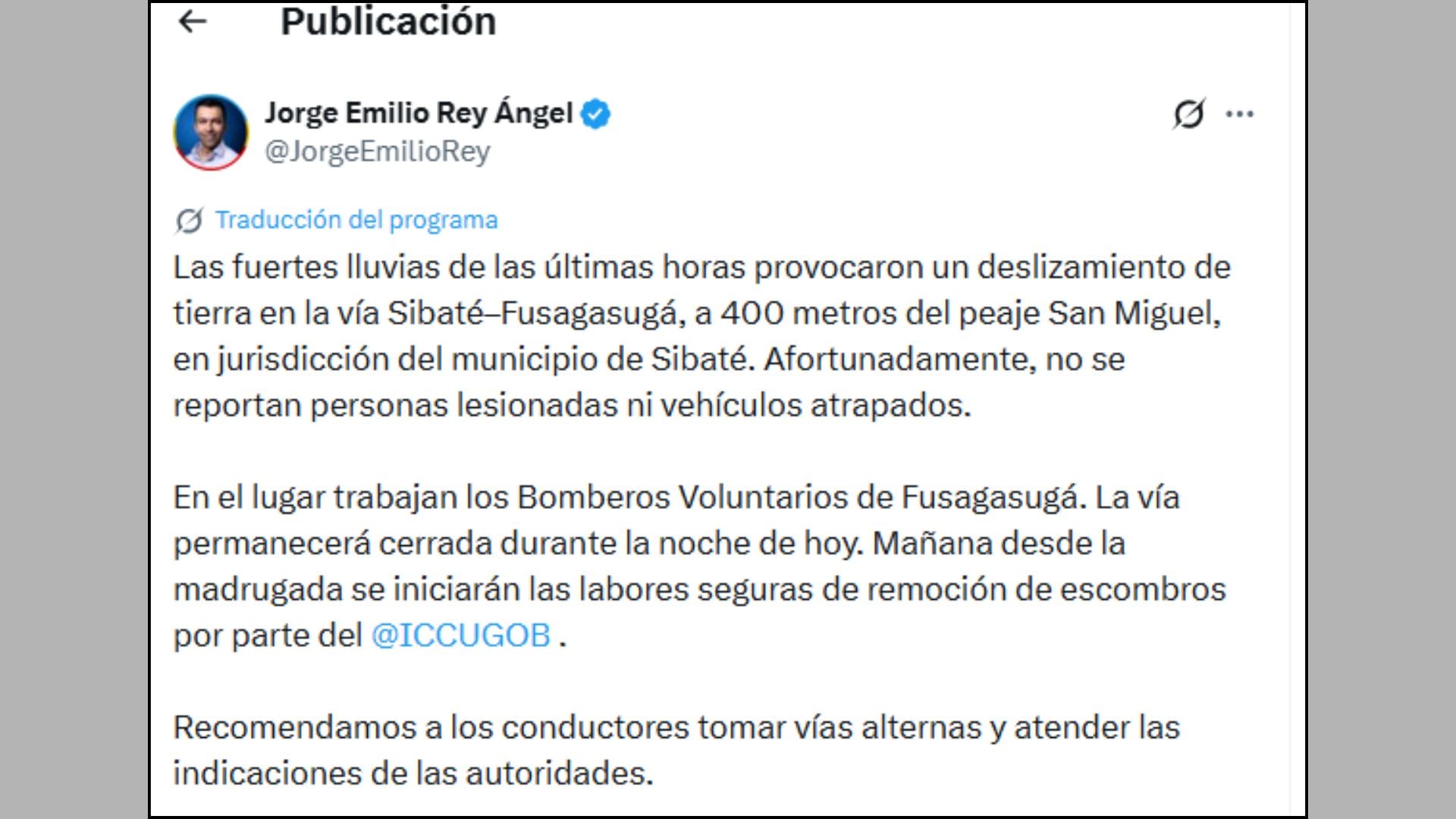 Comunicado gobernador  Jorge Emilio Rey Ángel