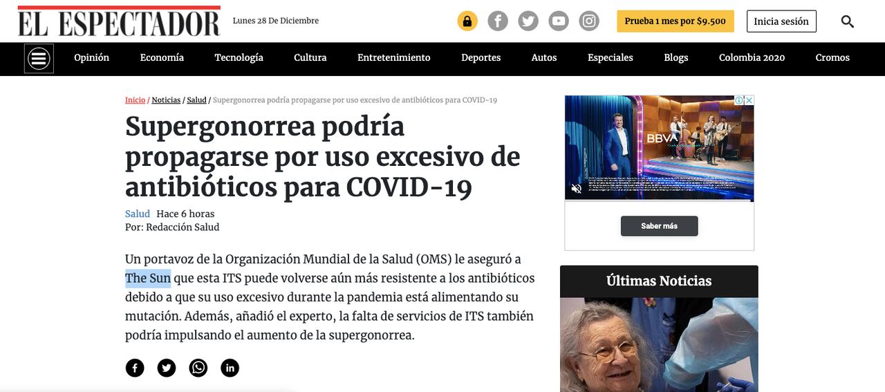 Captura de pantalla de El Espectador