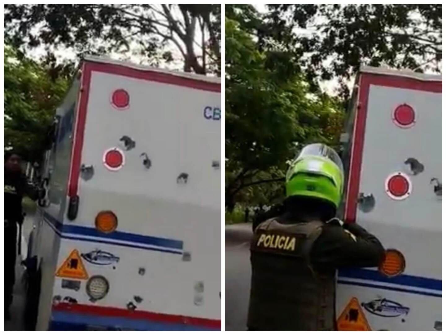 Los delincuentes permanecen dentro del vehículo mientras las autoridades los tienen acorralados.