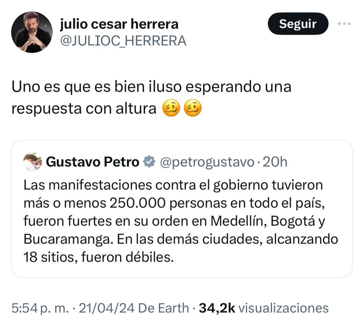 Julio César Herrera le respondió al presidente Petro