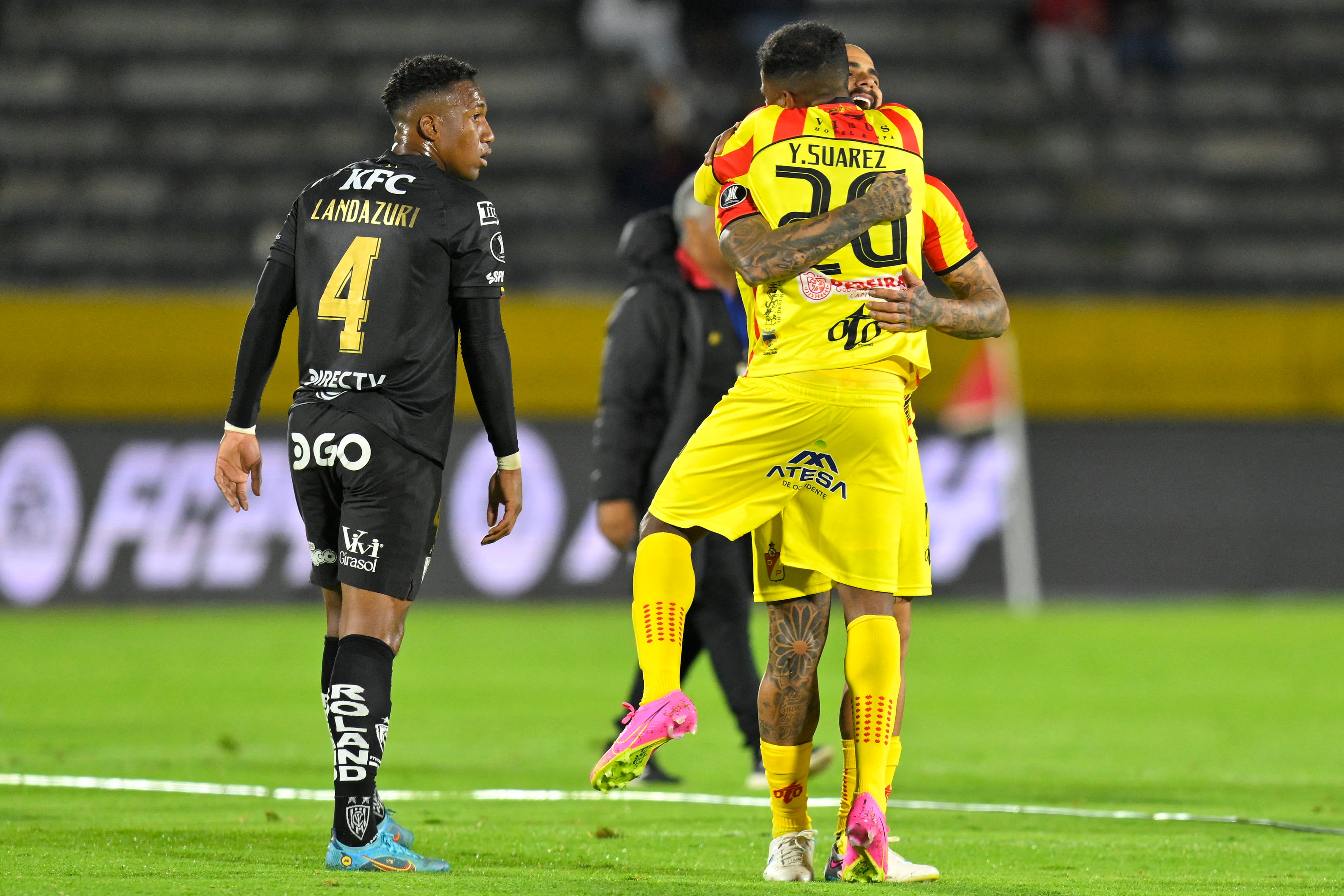 Jugadores  del Pereira están felices por su paso a los cuartos de final en la Copa Libertadores 2023.