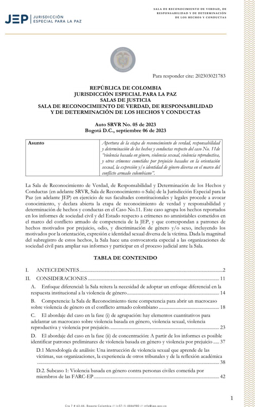 JEP abrió macrocaso 11 que tiene relación con crímenes sexuales y reproductivos.