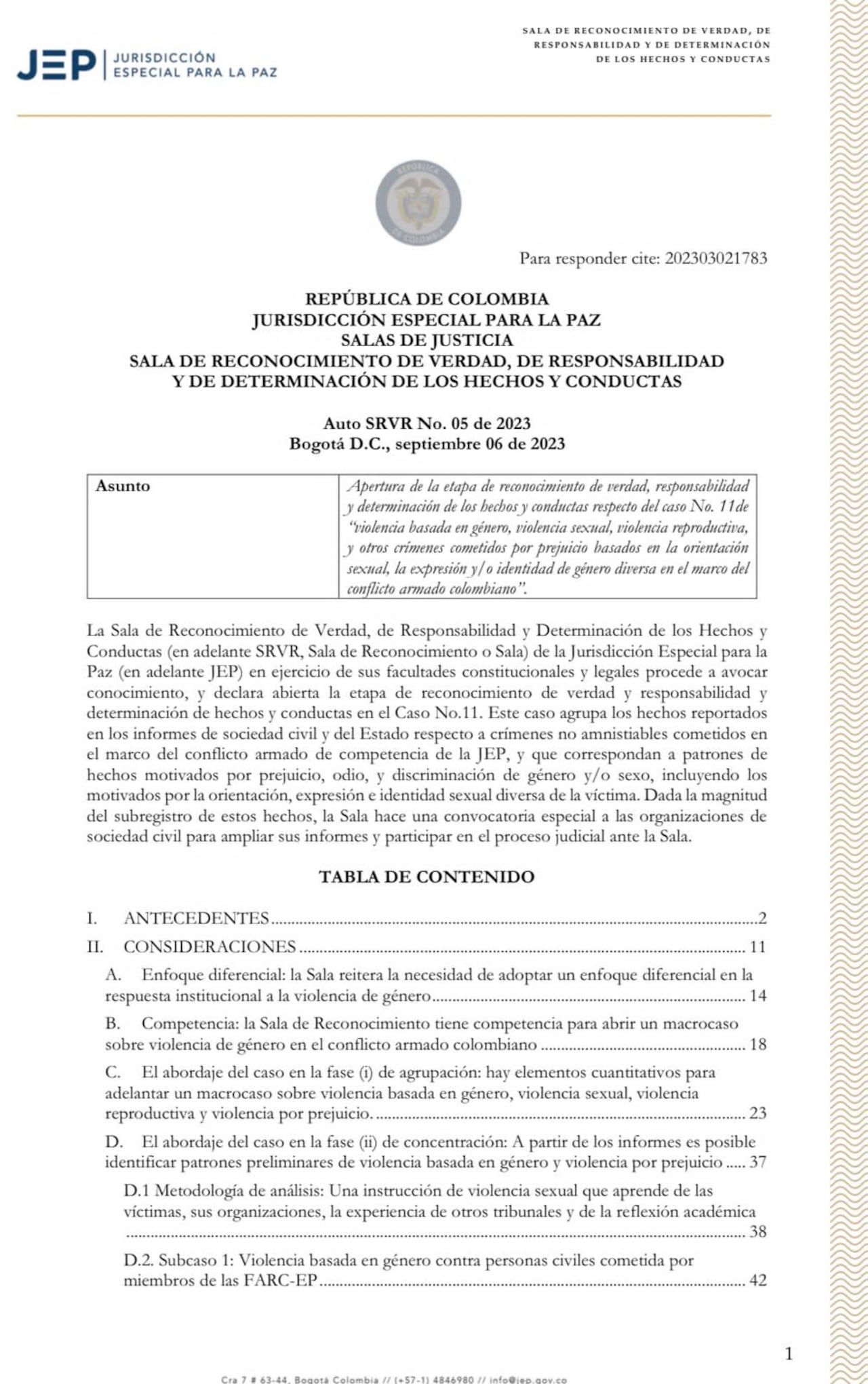 JEP abrió macrocaso 11 que tiene relación con crímenes sexuales y reproductivos.