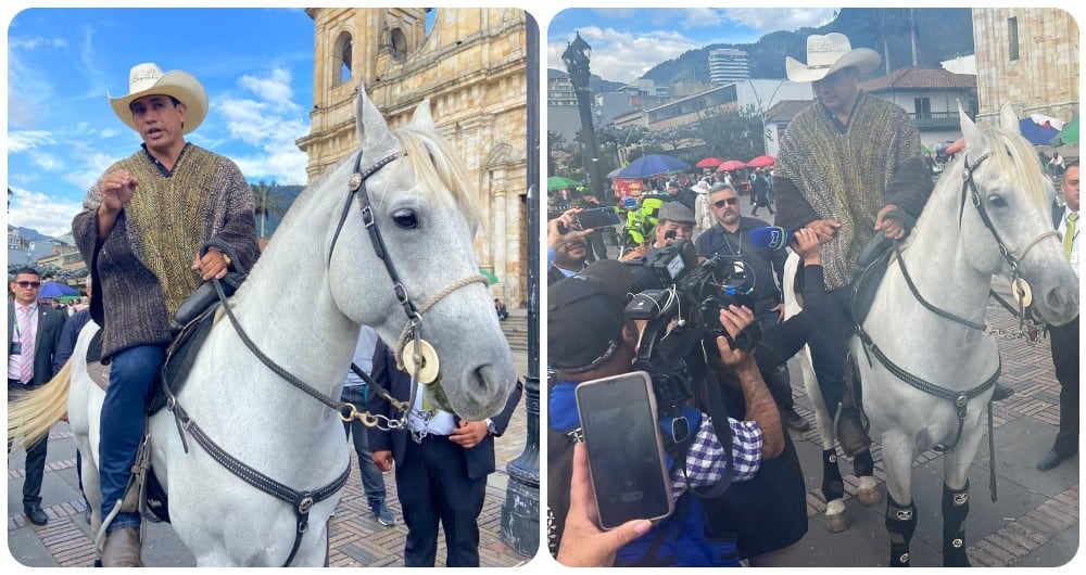 El senador del Centro Democrático, Alirio Barrera, y su caballo antes de ingresar al Congreso.