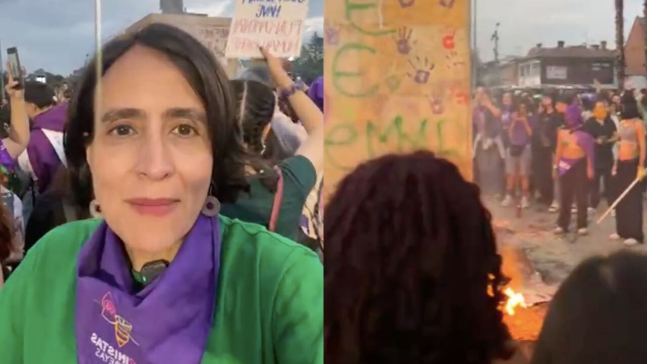 La exministra Susana Muhamad en medio de la marcha.