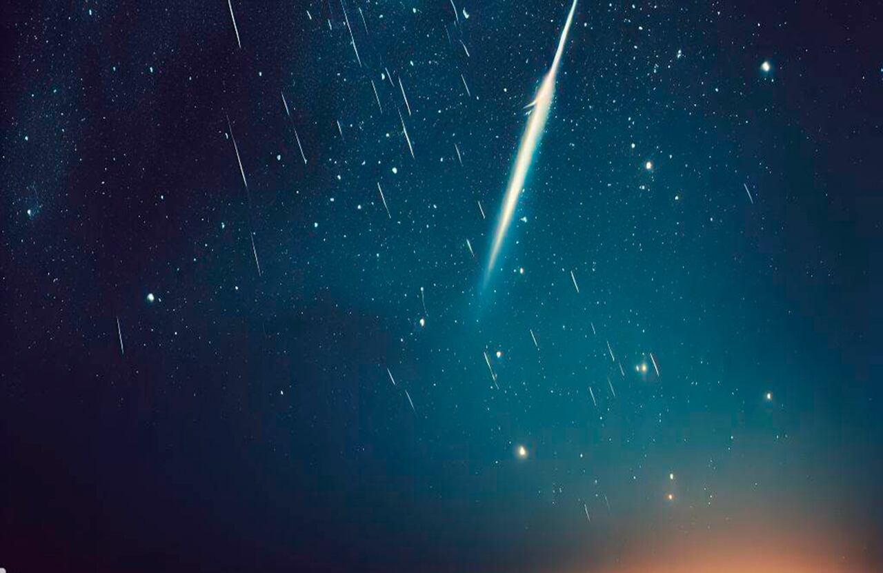 Ilustración de una lluvia de estrellas vista desde la Tierra