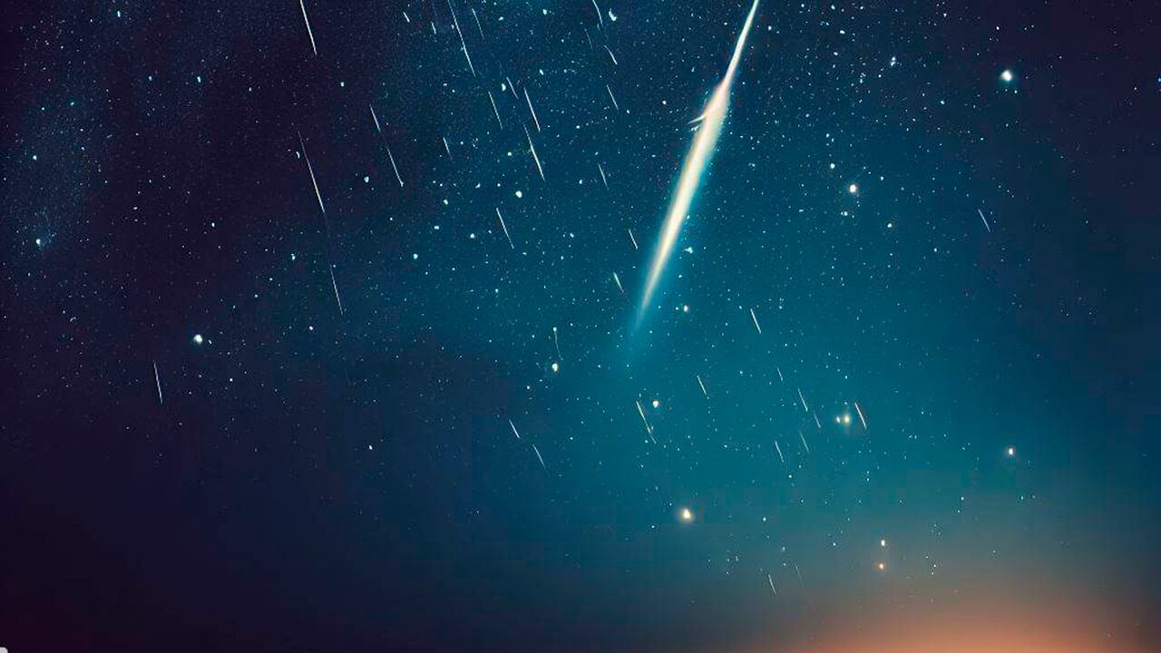 Ilustración de una lluvia de estrellas vista desde la Tierra