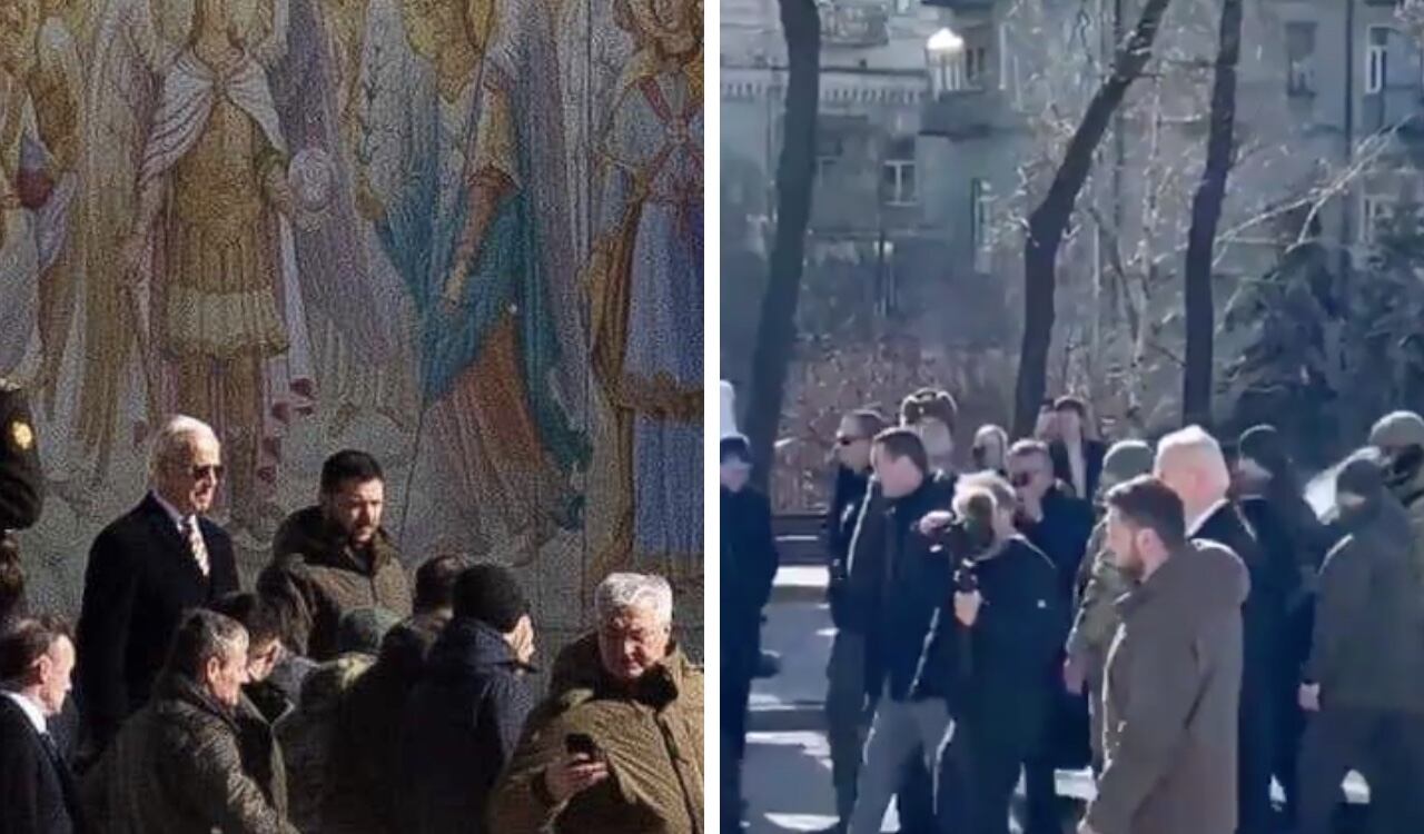 Con un fuerte dispositivo de seguridad, el presidente Joe Biden, caminó por las calles de Kiev, Ucrania.