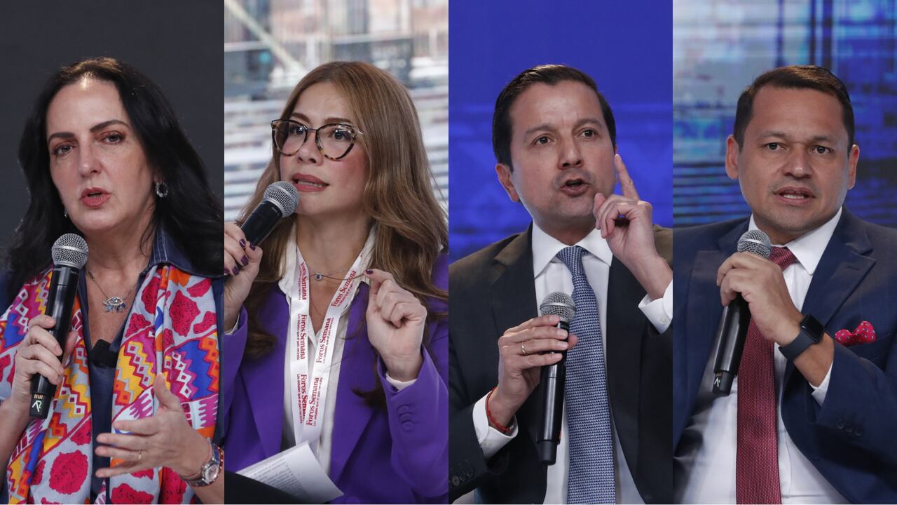 María Fernanda Cabal, senadora del Centro Democrático; Catherine Juvinao, representante a la Cámara por la Alianza Verde; David Luna, senador de Cambio Radical; y Alejandro Ocampo, representante a la Cámara por el Pacto Histórico.