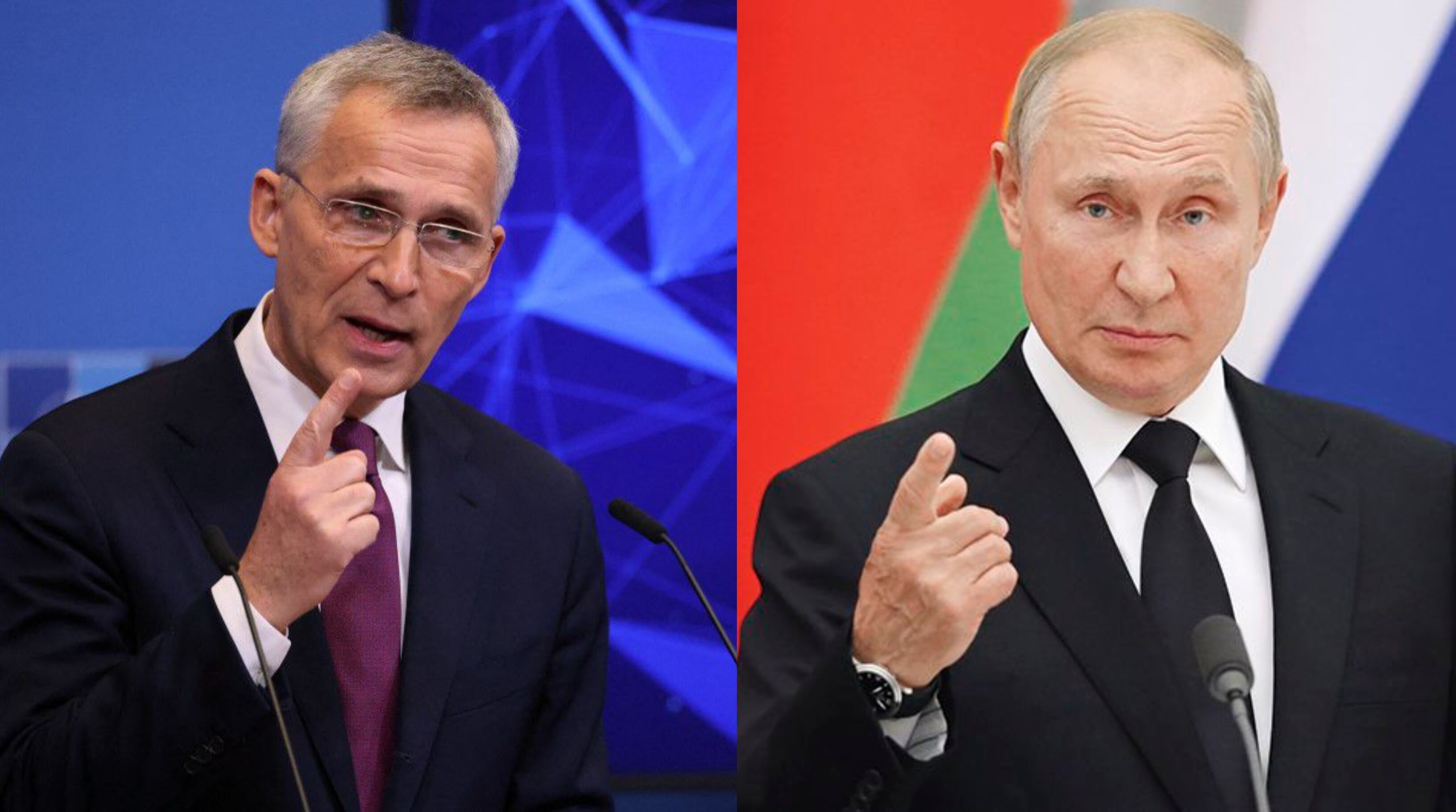 Jens Stoltenberg, secretario general de la Otan, y el presidente de Rusia, Vladimir Putin.