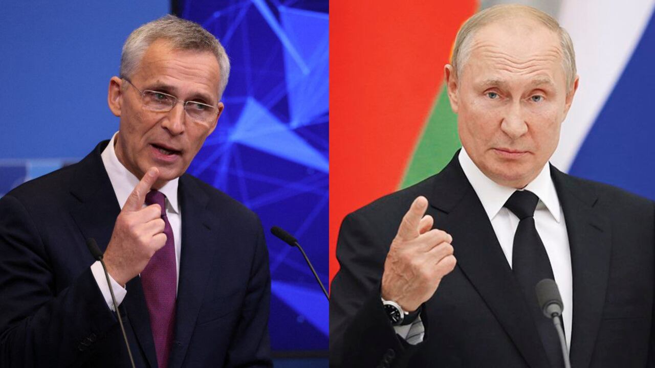 Jens Stoltenberg, secretario general de la Otan, y el presidente de Rusia, Vladimir Putin.