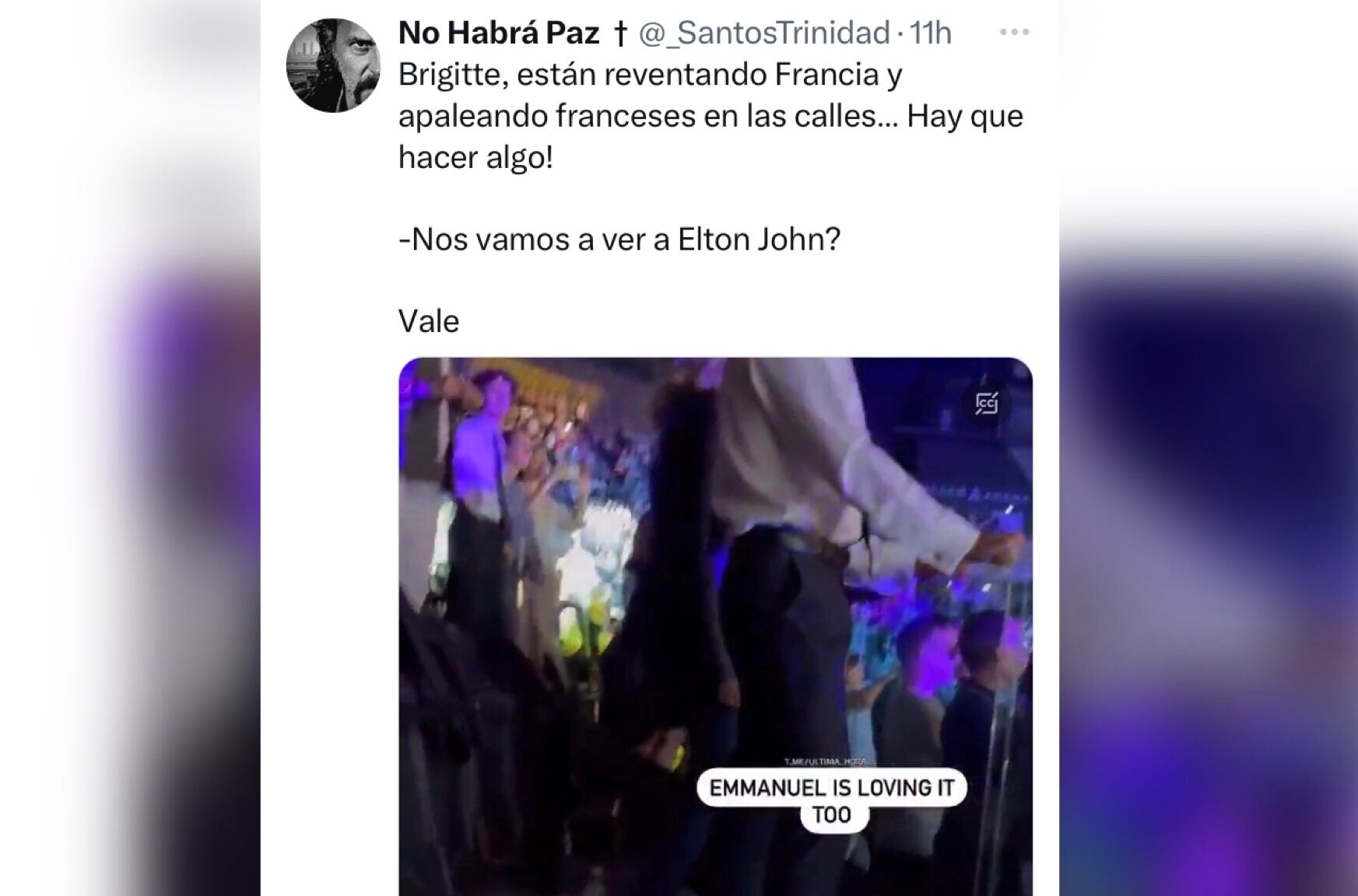 En redes sociales cuestionaron que mientras que producían los desmanes, el presidente francés se divertía en el concierto.