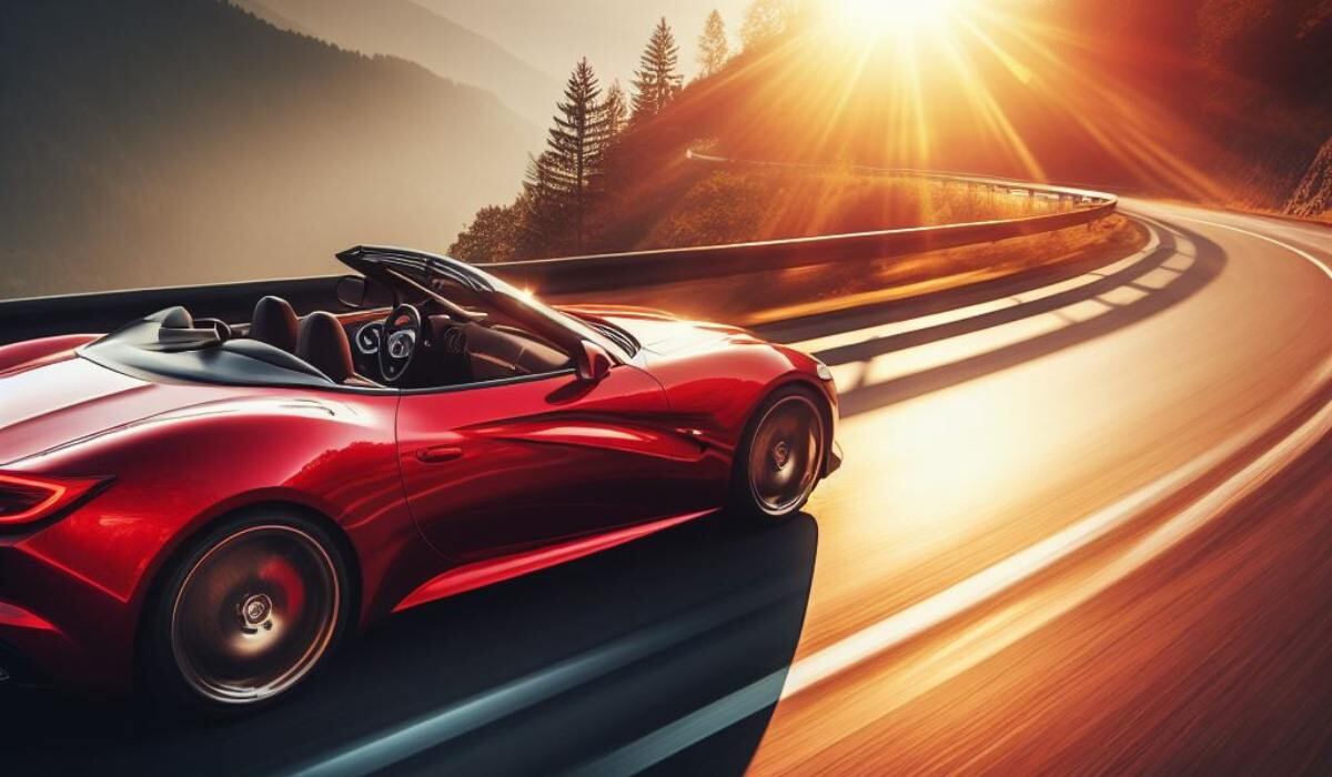 Automóvil viajando a alta velocidad por carretera