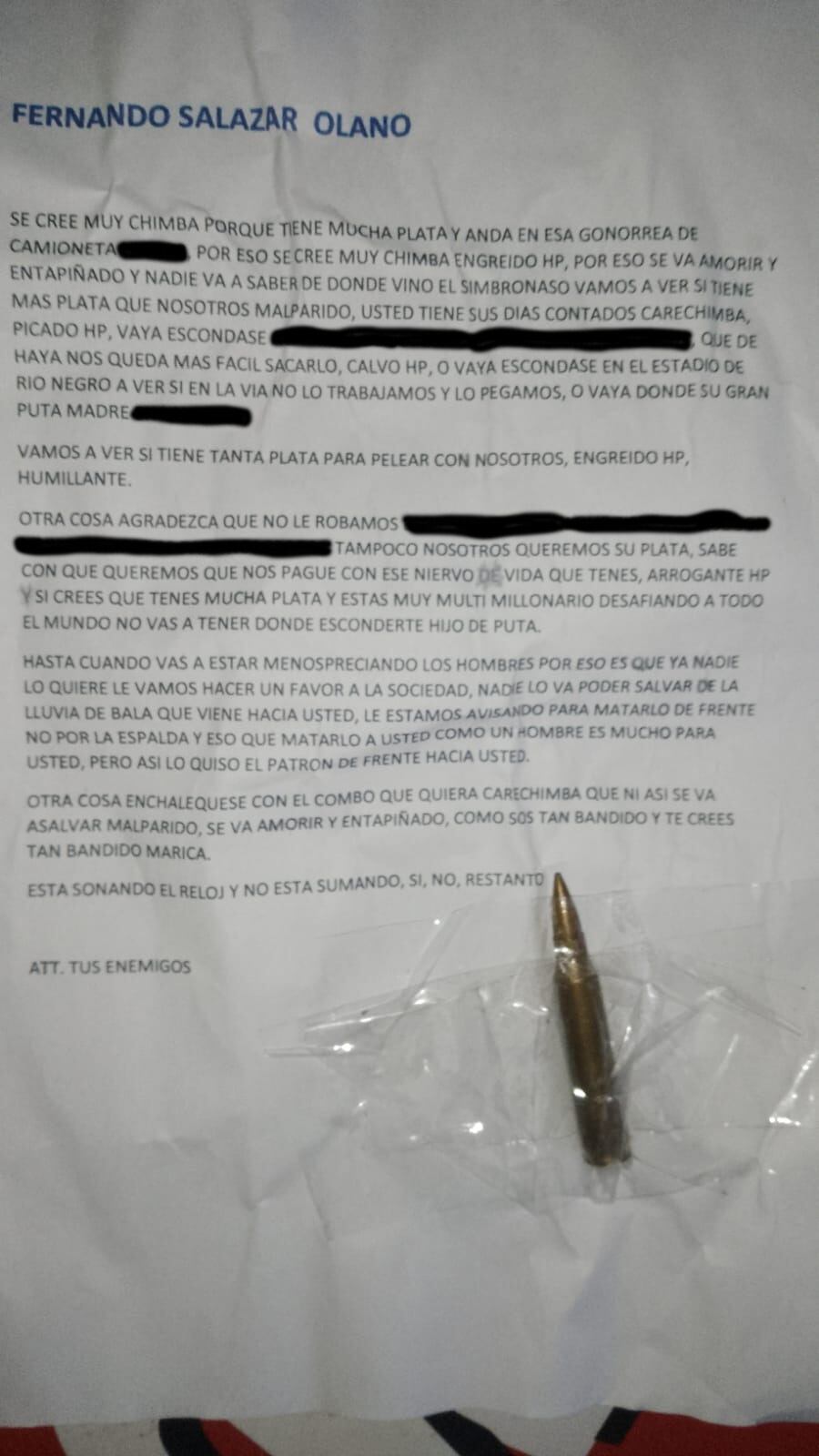 Carta en contra de Fernando Salazar