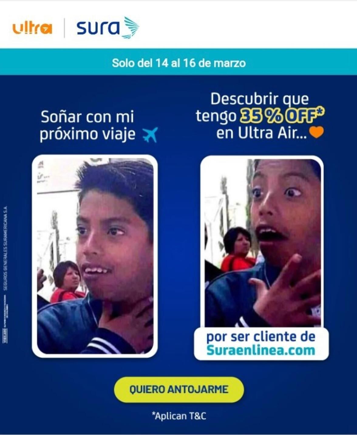 Insólito: esta fue la oferta de tiquetes con el 35% de descuento de Ultra Air que promocionaba Sura para sus afiliados, días antes de la quiebra de la aerolínea