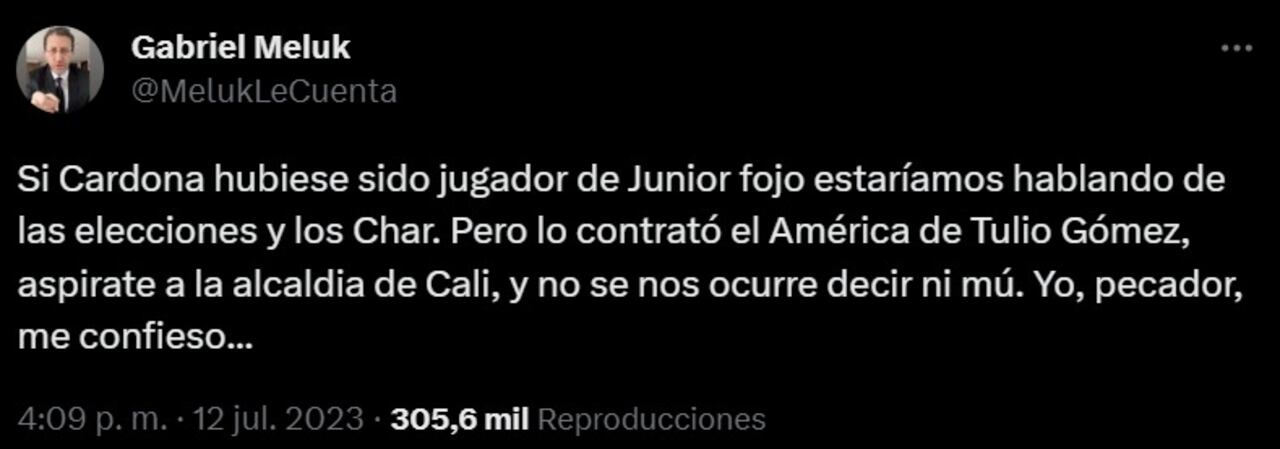Gabriel Meluk se pronuncia sobre el fichaje de Edwin Cardona.