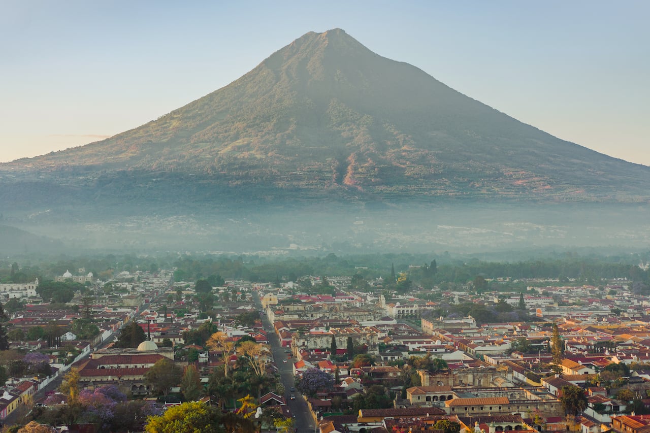 Scenic view of Antigua city at sunrise