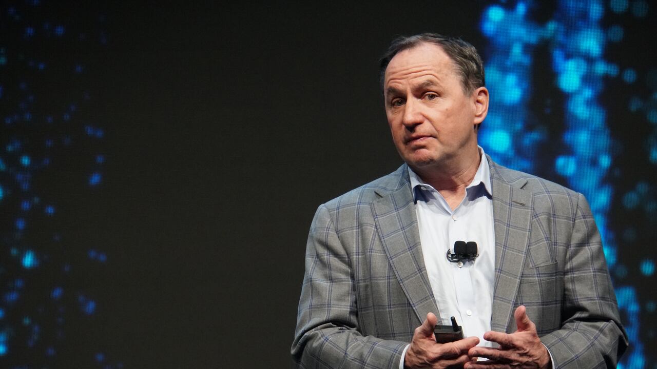 07 January 2020, US, Las Vegas: Intel boss Robert "Bob" Swan announces the chip group's new microprocessors called "Tiger Lake" at the technology fair CES. The new chips are expected to significantly accelerate games and AI. Photo: Christoph Dernbach/dpa (Photo by Christoph Dernbach/picture alliance via Getty Images)