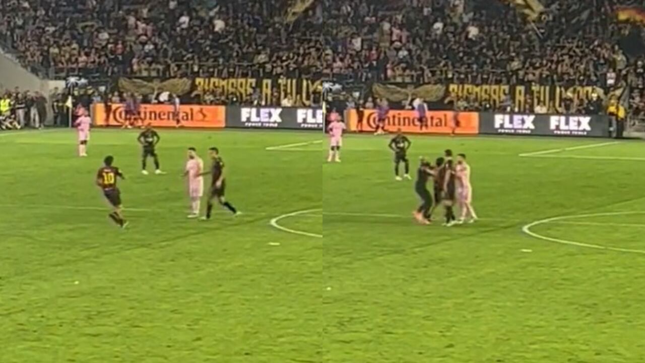 Momento en que un hincha intenta abrazar a Messi.