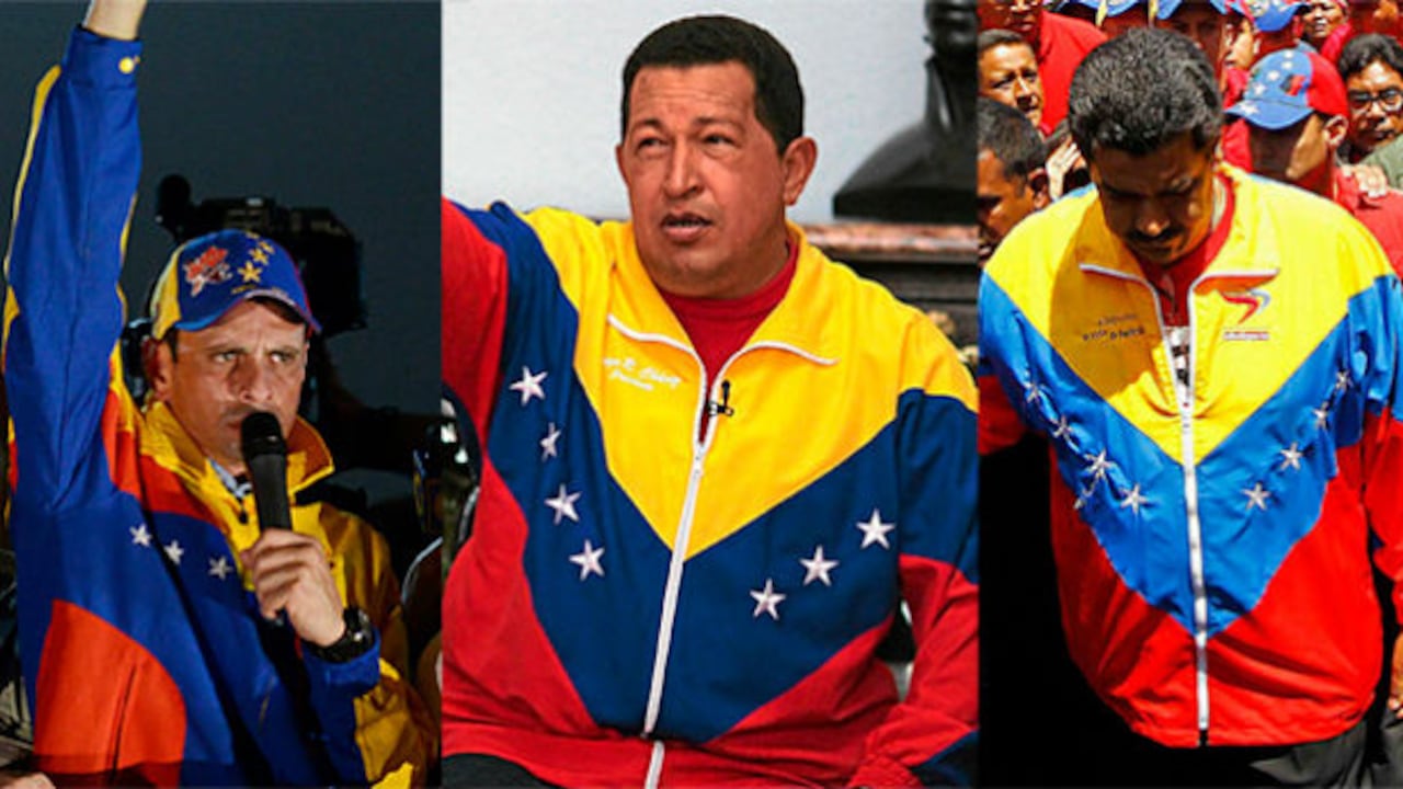 Capriles, en campaña; Chávez, en un acto público; y Maduro, en el cortejo fúnebre.