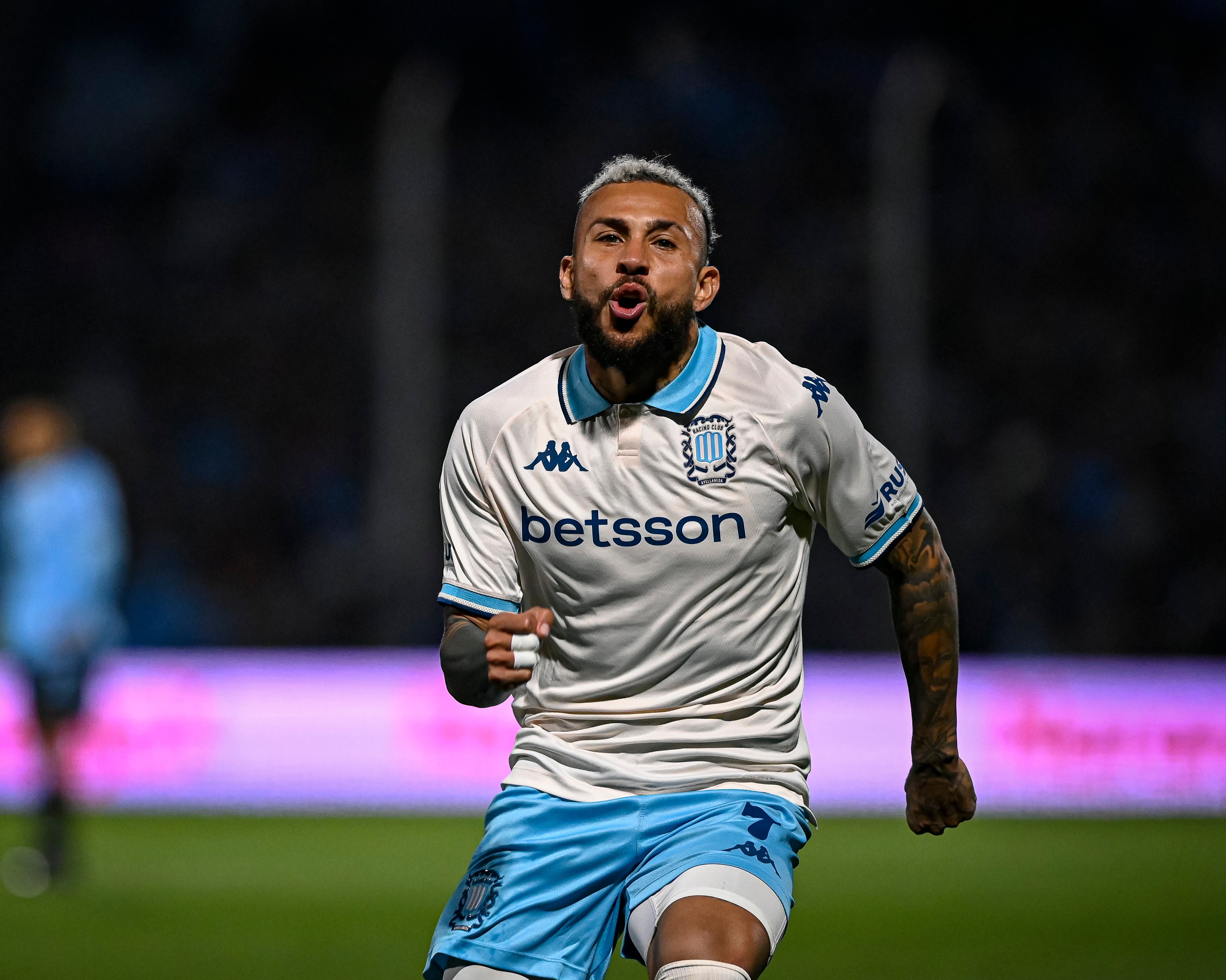 CORDOBA, ARGENTINA - JULY 20: Duvan Vergara of Racing Club celebrates after scoring his team's first goal during a Torneo Clausura Betano 2025 match against Belgrano at Julio Cesar Villagra Stadium on July 20, 2025 in Cordoba, Argentina. (Photo by Cesar Heredia/Getty Images)