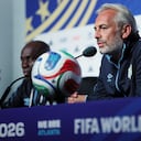 Congo DR's French head coach Sebastien Desabre gives an MD-1 press conference at Atlanta Stadium in Atlanta on June 30, 2026, on the eve of the 2026 World Cup round of 32 football match between England and Democratic Republic of the Congo. (Photo by Odd ANDERSEN / AFP)