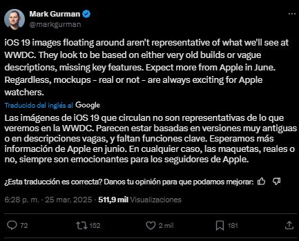 Gurman asegura que las filtraciones de iOS 19 se basan en versiones antiguas o imprecisas.