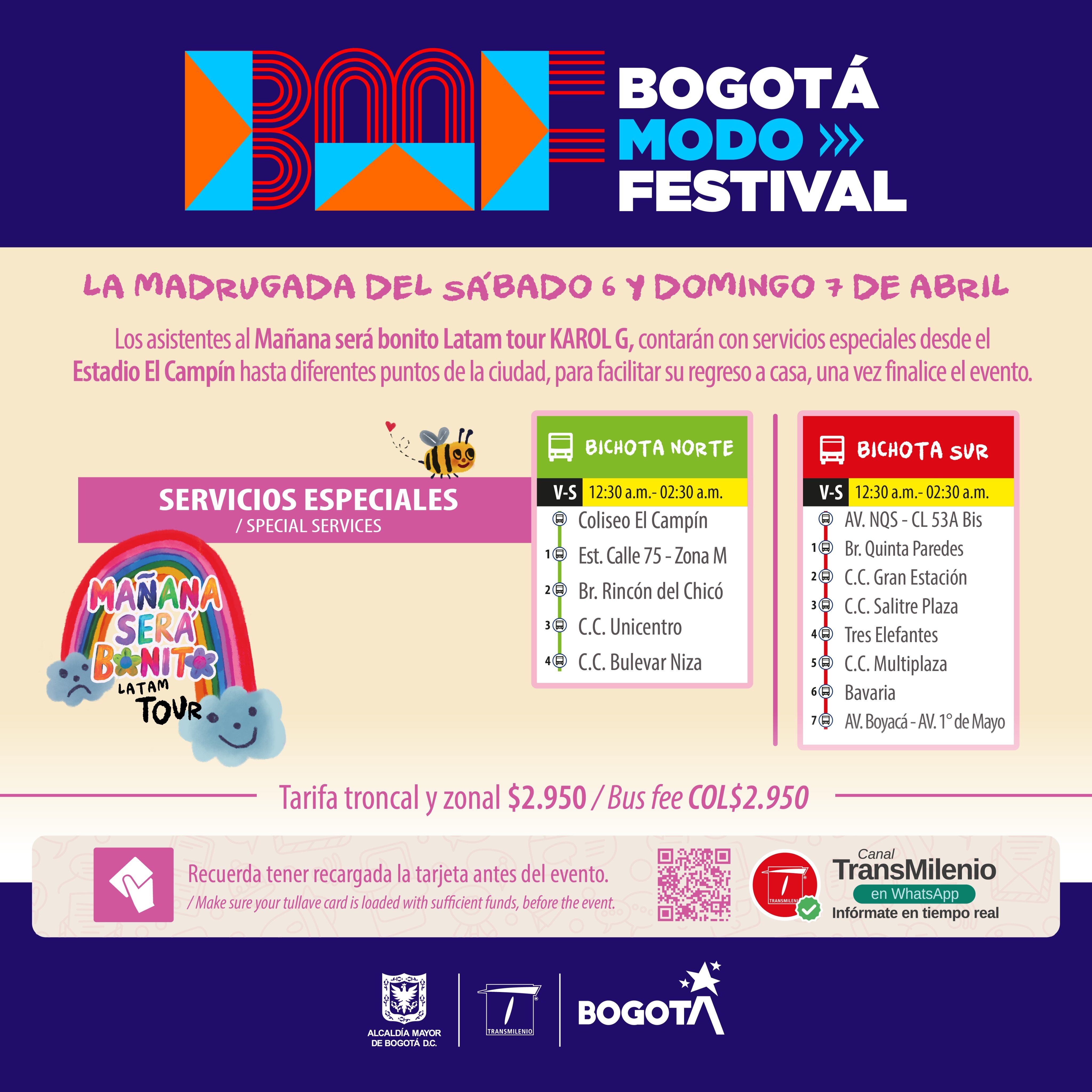 Rutas de TransMilenio para el concierto de Karol G.