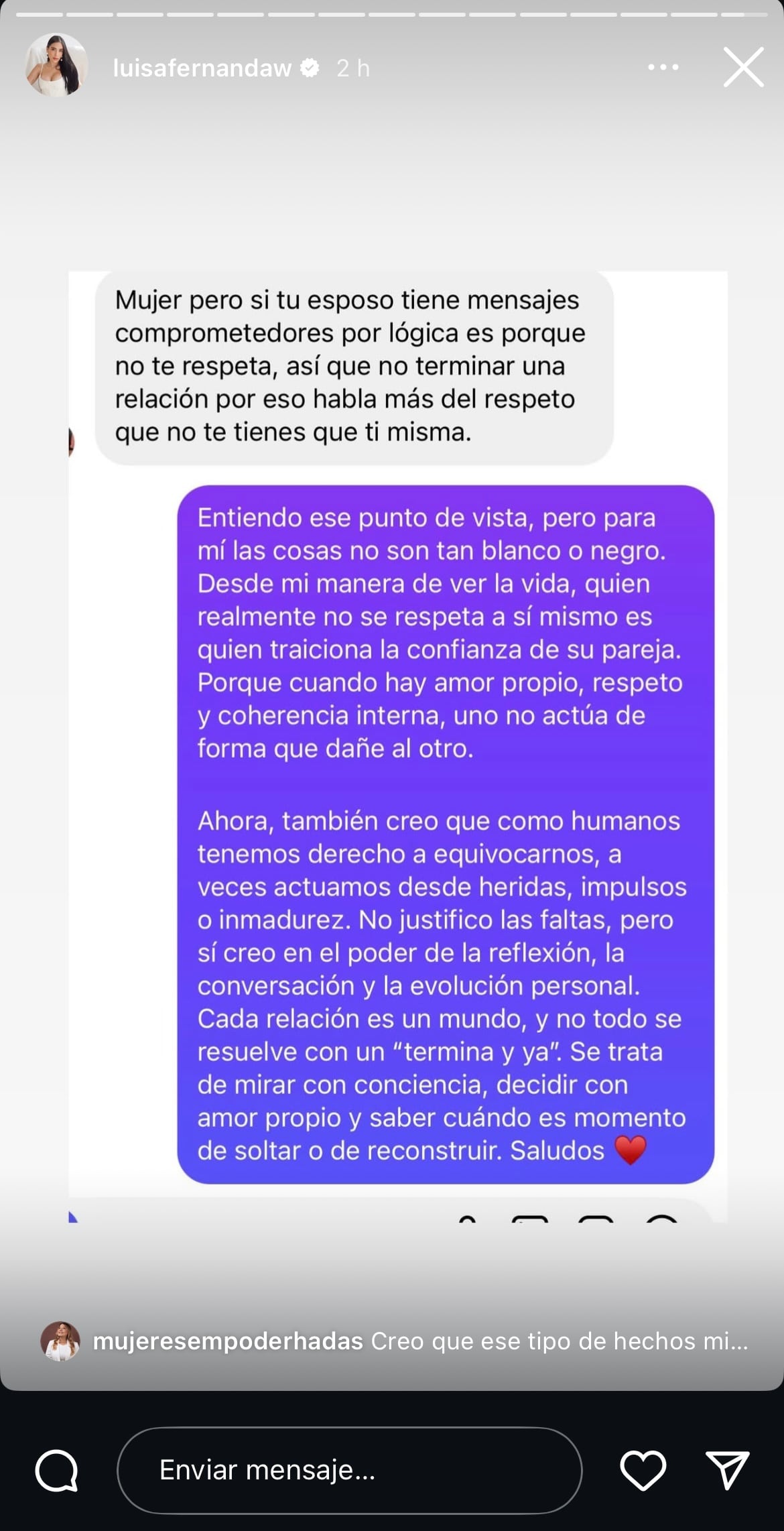 Luisa Fernanda W habló de la infelidad